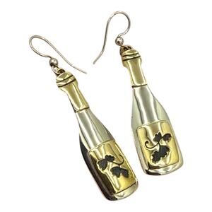 Far Fetched Gold Silver Wine Bottle Earrings Vine Design Cutout Sommelier